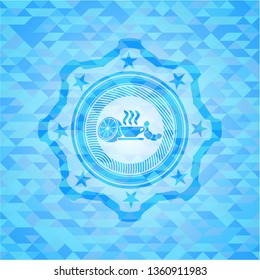 breakfast  icon inside realistic sky blue mosaic emblem
