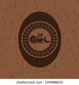breakfast  icon inside realistic wood emblem