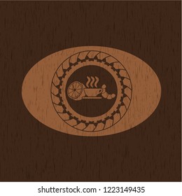 breakfast  icon inside realistic wooden emblem