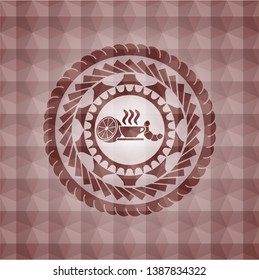 breakfast  icon inside red badge with geometric pattern. Seamless.