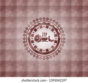 breakfast  icon inside red badge with geometric background. Seamless.