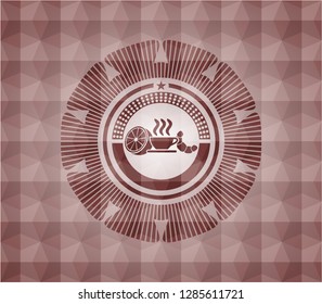 breakfast  icon inside red emblem with geometric pattern. Seamless.