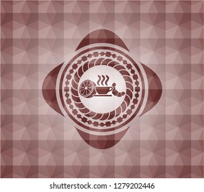  breakfast  icon inside red polygonal badge. Seamless.