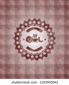 breakfast  icon inside red seamless geometric badge.