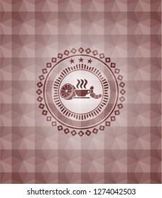 breakfast  icon inside red seamless geometric badge.