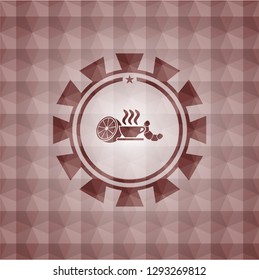 breakfast  icon inside red seamless geometric badge.