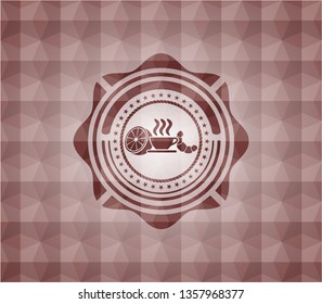 breakfast  icon inside red seamless polygonal badge.