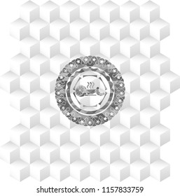 breakfast  icon inside retro style grey emblem with geometric cube white background