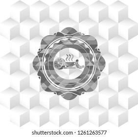 breakfast  icon inside retro style grey emblem with geometric cube white background