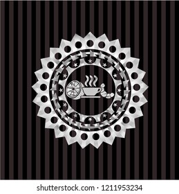 breakfast  icon inside silver badge or emblem