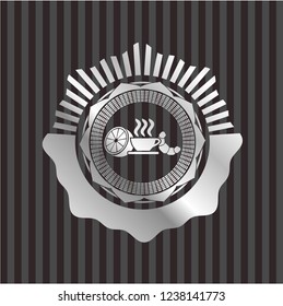 breakfast  icon inside silver badge or emblem