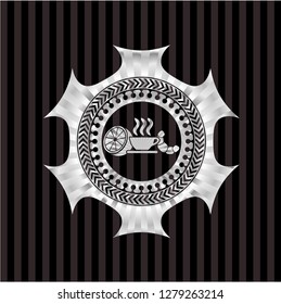 breakfast  icon inside silver badge or emblem
