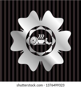 breakfast  icon inside silver badge or emblem