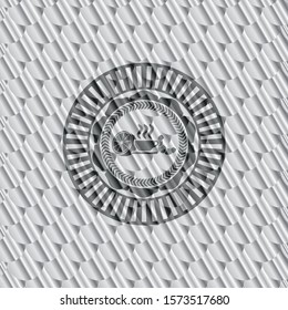 breakfast  icon inside silver badge or emblem. Scales pattern. Vector Illustration. Detailed.