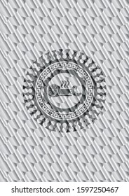 breakfast  icon inside silver color emblem or badge. Scales pattern. Vector Illustration. Detailed.