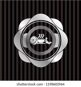 breakfast  icon inside silver emblem