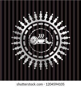 breakfast  icon inside silver emblem or badge