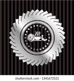 breakfast  icon inside silver emblem or badge