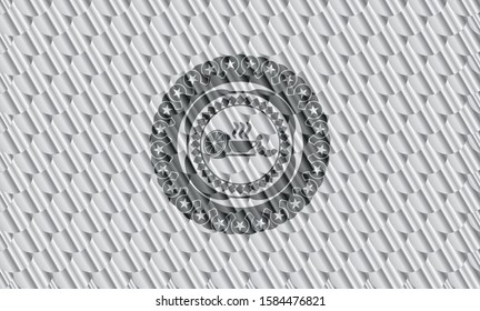 breakfast  icon inside silver emblem or badge. Scales pattern. Vector Illustration. Detailed.