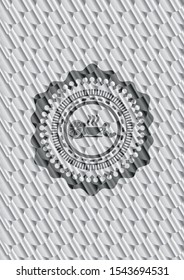 breakfast  icon inside silver shiny badge. Scales pattern. Vector Illustration. Detailed.