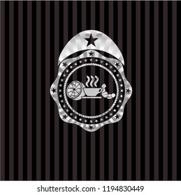 breakfast  icon inside silvery badge or emblem