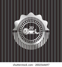 breakfast  icon inside silvery badge or emblem. 