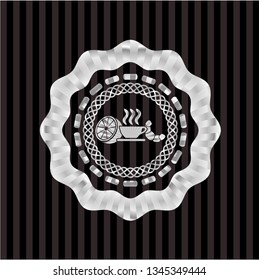 breakfast  icon inside silvery emblem or badge
