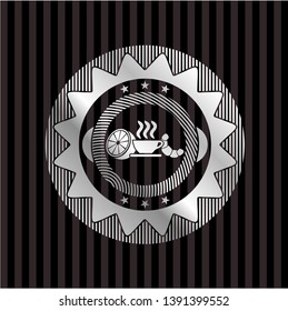 breakfast  icon inside silvery emblem or badge