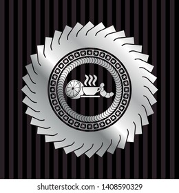 breakfast  icon inside silvery shiny emblem