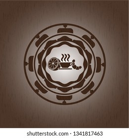 breakfast  icon inside vintage wood emblem