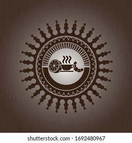 breakfast  icon inside vintage wooden emblem