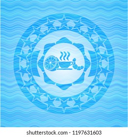 breakfast  icon inside water representation style badge.