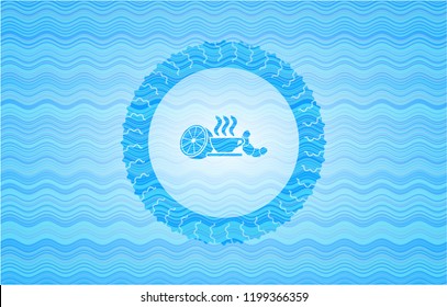 breakfast  icon inside water wave representation badge.