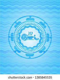 breakfast  icon inside water wave representation badge.
