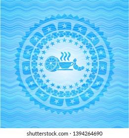 breakfast  icon inside water wave concept badge.