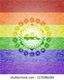 breakfast  icon on mosaic background with the colors of the LGBT flag