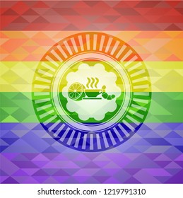 breakfast  icon on mosaic background with the colors of the LGBT flag