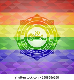 breakfast  icon on mosaic background with the colors of the LGBT flag