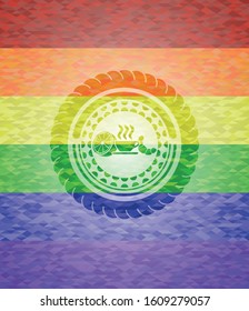 breakfast  icon on mosaic background with the colors of the LGBT flag