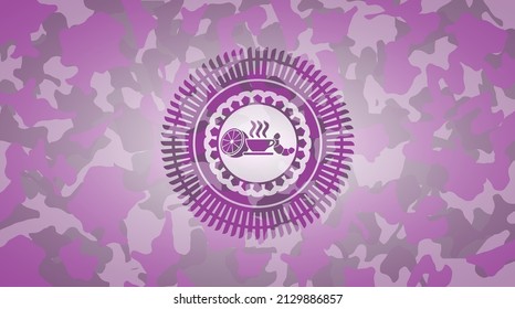 breakfast  icon on pink and purple camo texture. 