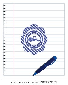 breakfast  icon pen draw. Blue ink. Vector Illustration. Detailed.