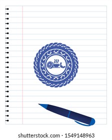 breakfast  icon pen effect. Blue ink. Vector Illustration. Detailed.