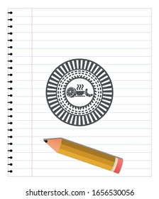 emblema del lápiz del icono del desayuno. Ilustración vectorial. Detallado.