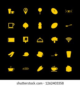 breakfast icon set about milk bottle, coffee icon, caravan location and take away cup vector set