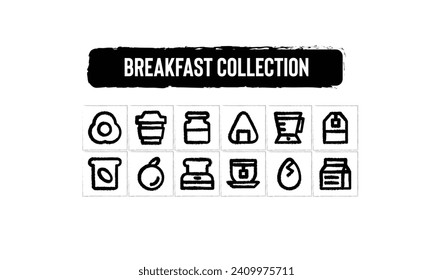 Breakfast Icon Set, Brush Stroke Style.
