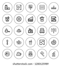 Breakfast icon set. collection of 25 outline breakfast icons with breakfast, coffee cup, coffee maker, cereal, cheese, dishes, doughnut, food, knive icons. editable icons.