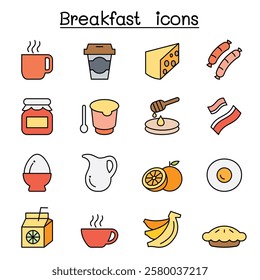 Breakfast icon set in color line style