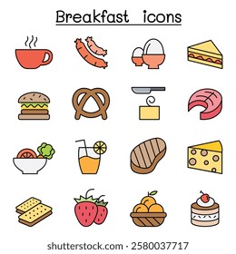 Breakfast icon set in color line style