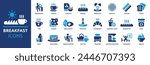 Breakfast icon set. Containing coffee, bread, tea, cereals, jam, milk, orange juice, morning and more. Solid vector icons collection.