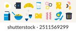 Breakfast icon set. Containing food, lunch, eat, cup, coffee, milk, croissant, sandwich, egg and more. Morning meal vector icons collection. Minimalist design